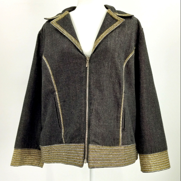 VINTAGE Bleu Bayou Denim Jacket XL Bead, Crystal & Sequin Embellished Peace Sign - Picture 4 of 17